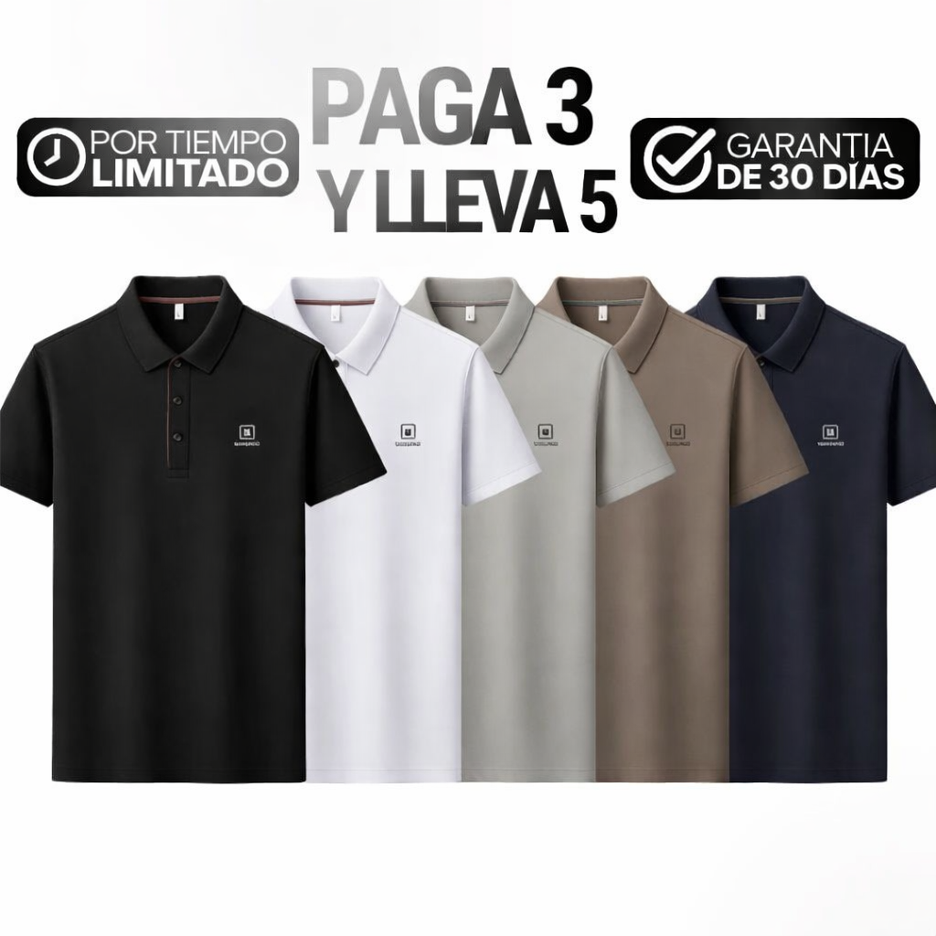 [Compra 5, paga solo 3] Kit de polo Valder Premium para hombre en seda morera, poliéster y elastano